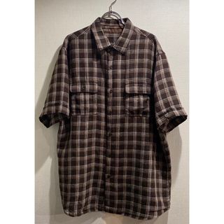 ペリーエリス(PERRY ELLIS)のPerry Ellis ブラウンチェックシャツ　半袖　90s(シャツ)