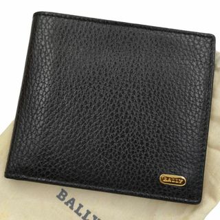 Bally - BALLY シボ革 ロゴプレート 二つ折り財布 コンパクトウォレット 黒