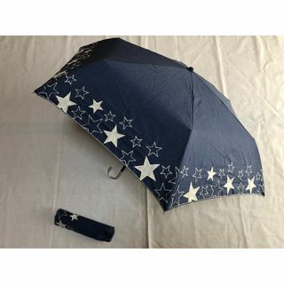 晴雨兼用傘　日傘　折りたたみ傘　カットワークスター　ネイビー　新品 (傘)