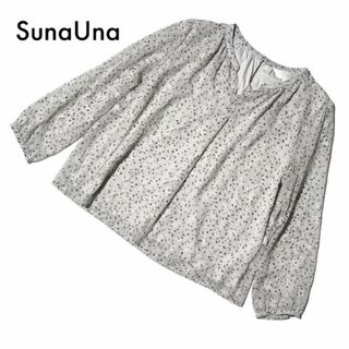 スーナウーナ(SunaUna)の美品 スーナウーナ プルオーバーブラウス 透け感 トップス 38 M グレー(シャツ/ブラウス(長袖/七分))