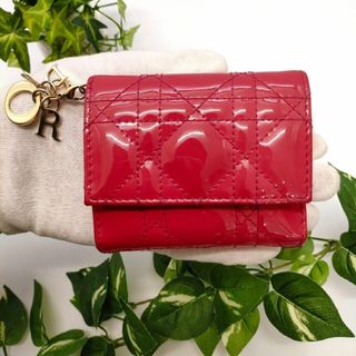 クリスチャンディオール(Christian Dior)のディオール　三つ折り財布　ロータスウォレット　カナージュ　ピンク　パテント(財布)