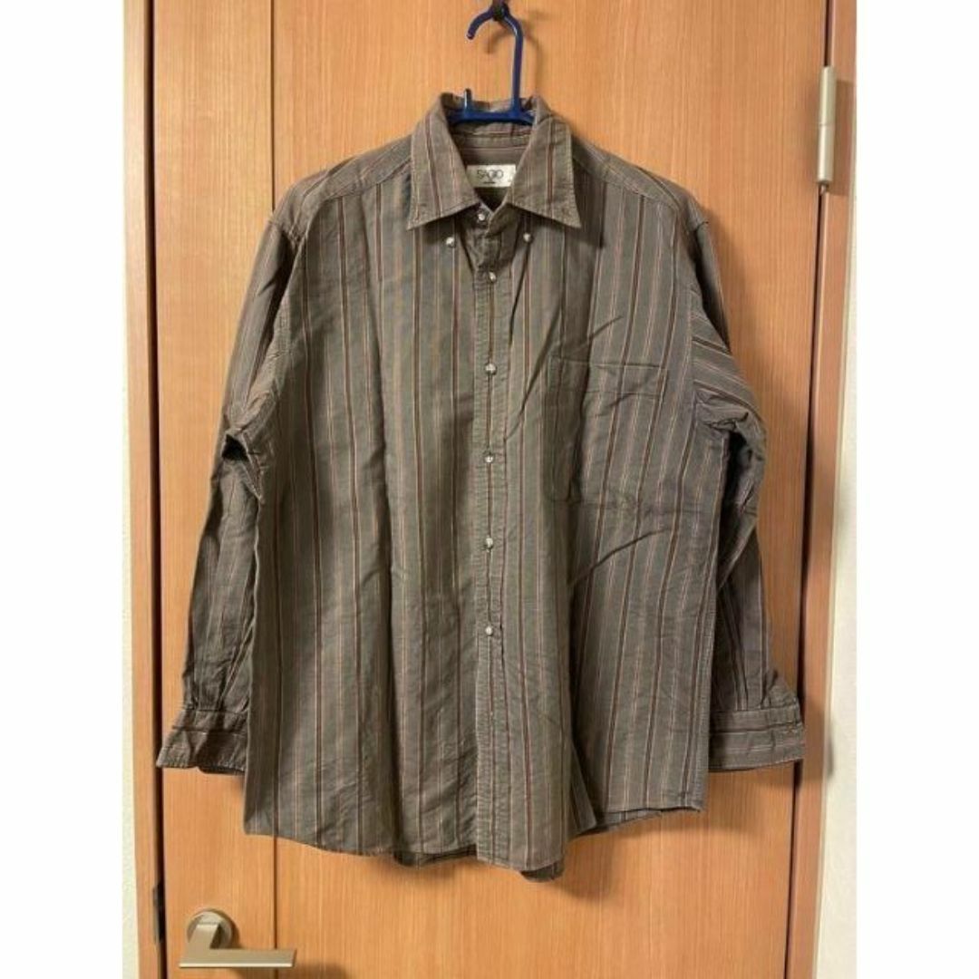 【136】長袖　シャツ　ストライプ　茶色　brown　灰色　gray メンズのトップス(シャツ)の商品写真
