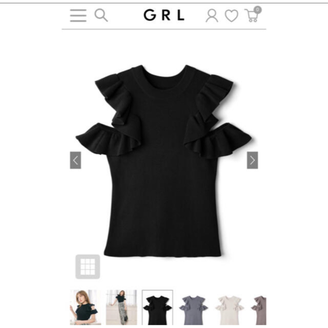 GRL(グレイル)のGRL グレイル　フリルオープンショルダーニットトップス[rut560] レディースのトップス(カットソー(半袖/袖なし))の商品写真