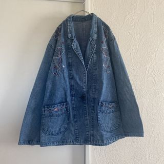 サンタモニカ(Santa Monica)のvintageヴィンテージ古着レトロ個性的ビーズ刺繍デニムオーバージャケット(Gジャン/デニムジャケット)