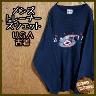 デカロゴ ネイビー トレーナー USA古着 90s 長袖 スウェット メンズ 紺(スウェット)