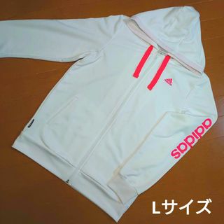 アディダス(adidas)の【美品】アディダス パーカー L ホワイト レディース climalite ロゴ(パーカー)