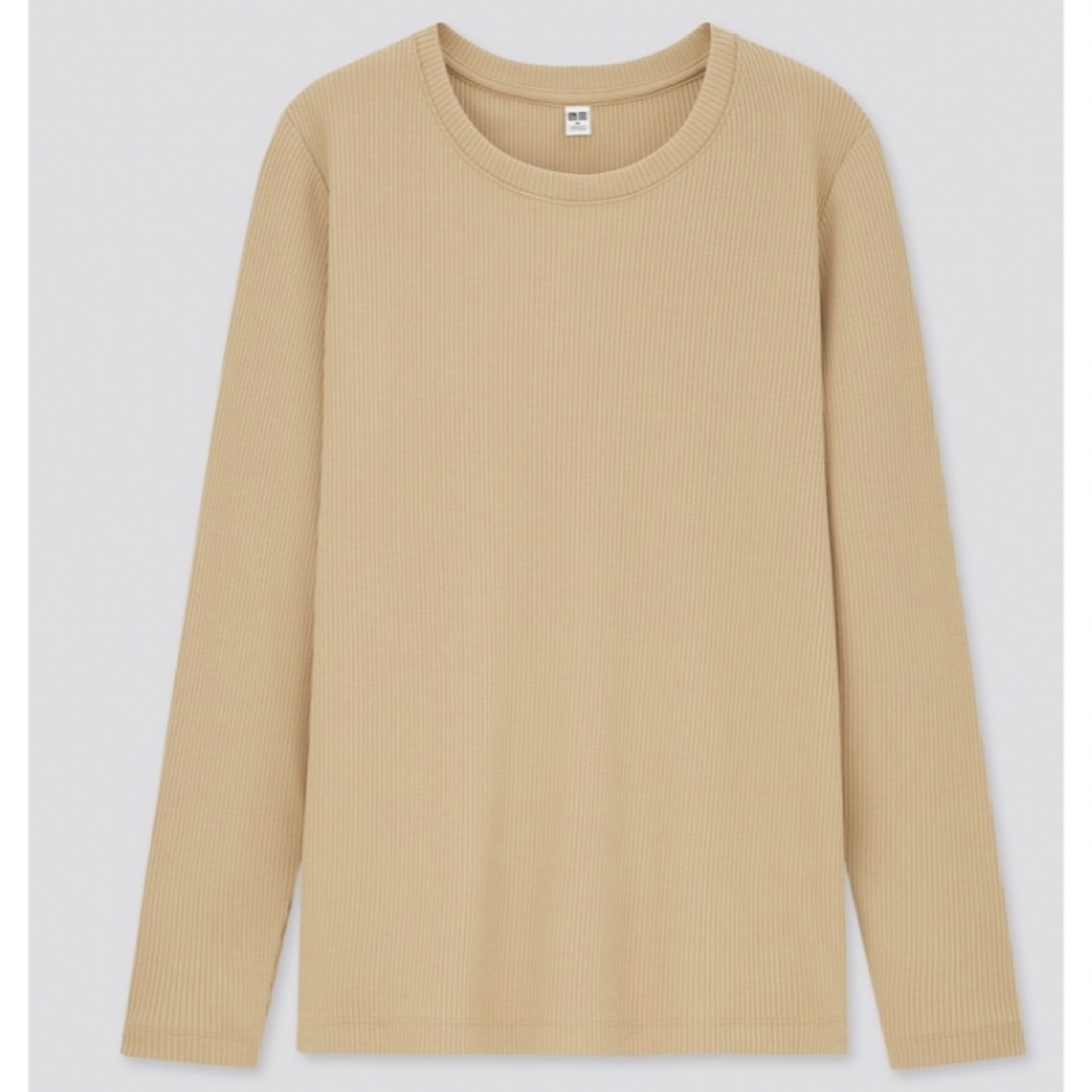 UNIQLO(ユニクロ)のユニクロ トップス 長袖 ロンT レディース リブ ベージュ Sサイズ レディースのトップス(Tシャツ(長袖/七分))の商品写真