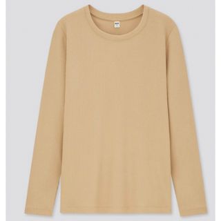 ユニクロ(UNIQLO)のユニクロ トップス 長袖 ロンT レディース リブ ベージュ Sサイズ(Tシャツ(長袖/七分))