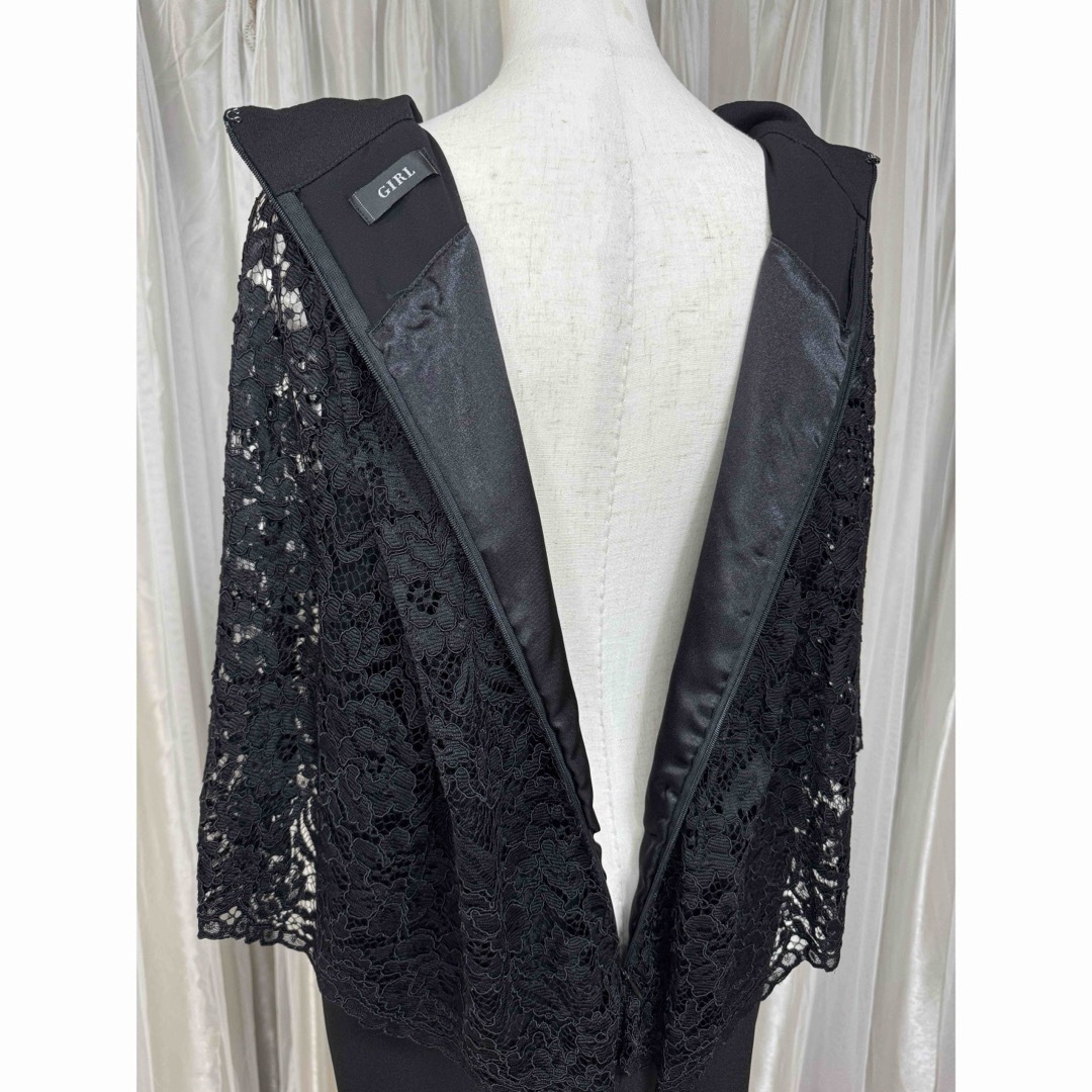 GIRL(ガール)のGIRL ガール XL ボトルネックレースケープドレス ブラック レディースのフォーマル/ドレス(ミディアムドレス)の商品写真