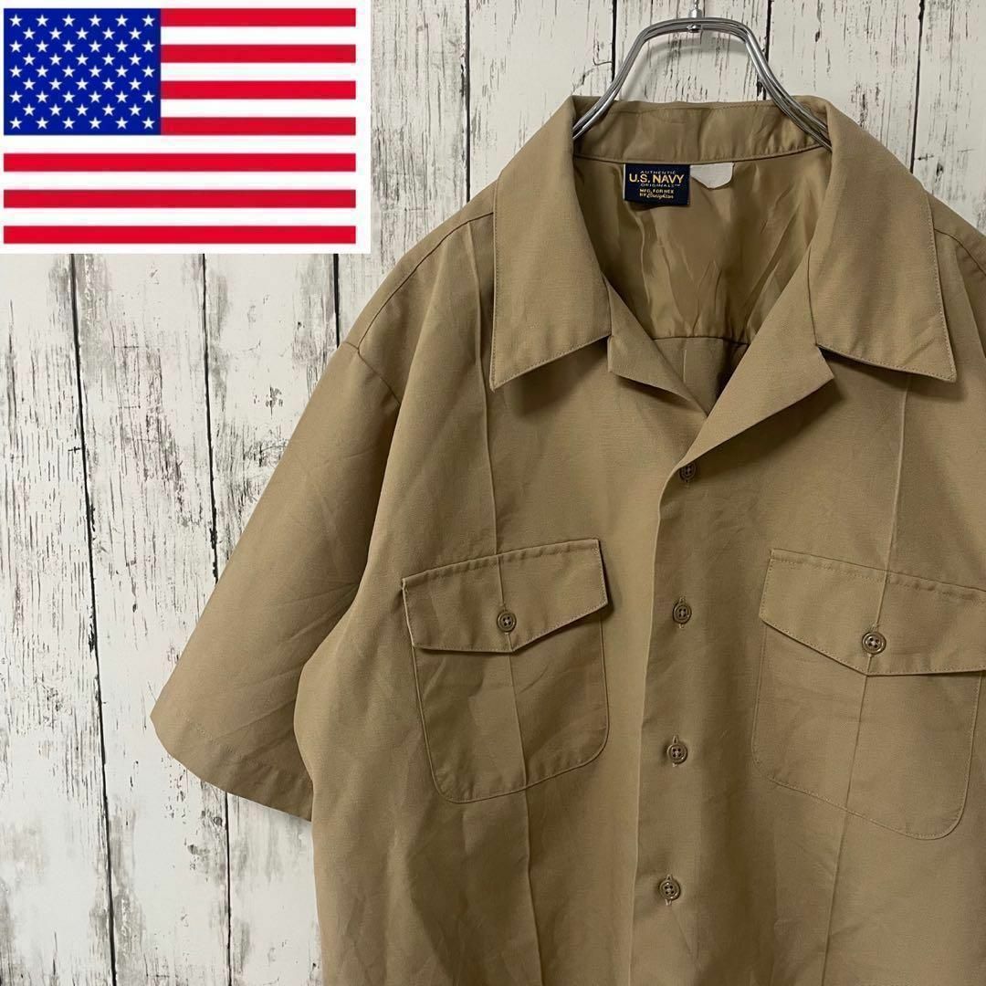 U.S.NAVY アメリカ古着 ワークジャケット 半袖シャツ 胸ポケット メンズ メンズのトップス(シャツ)の商品写真