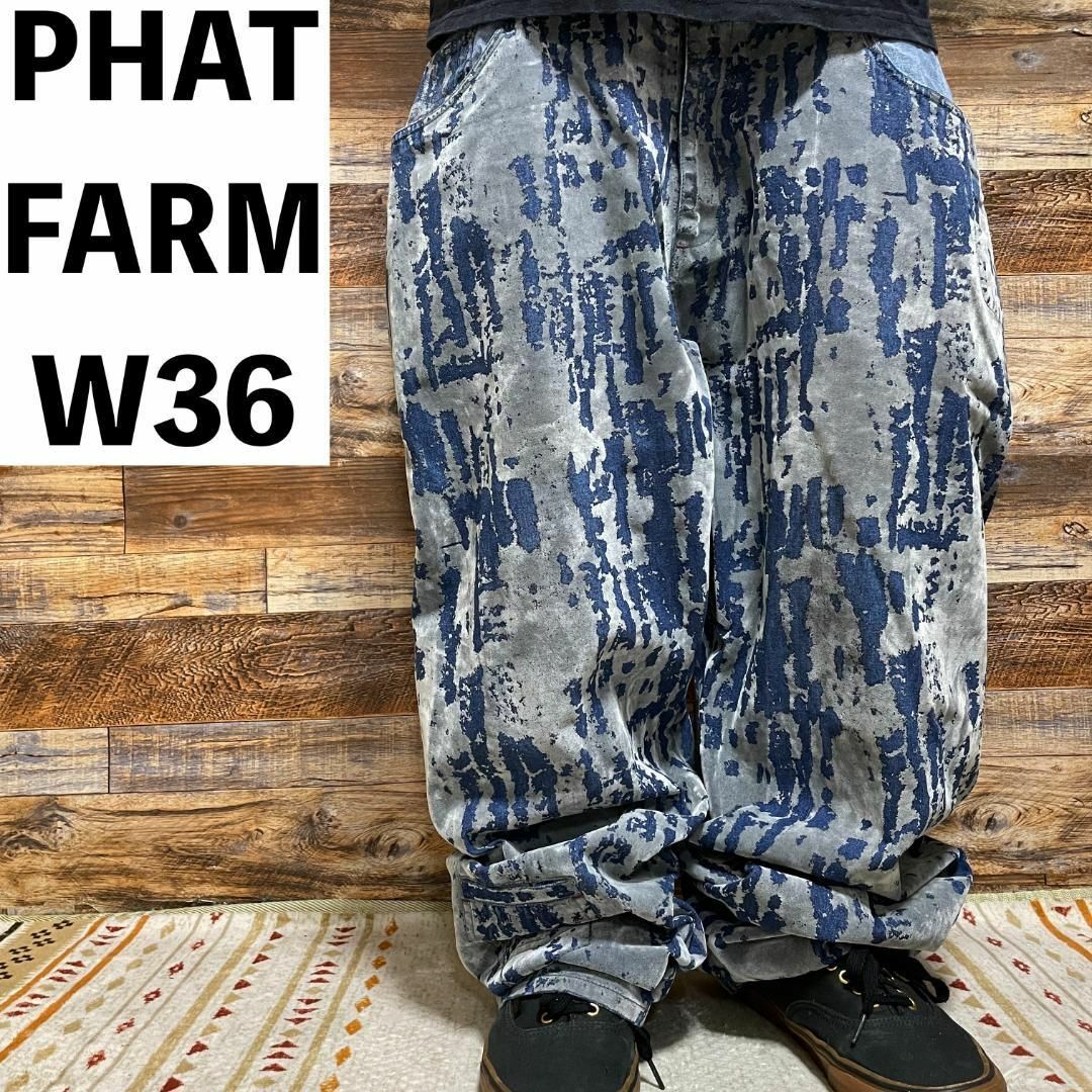 PHATFARM(ファットファーム)のファットファームバギーデニムジーンズ極太w36刺繍b系ストリート古着y2kメンズ メンズのパンツ(デニム/ジーンズ)の商品写真