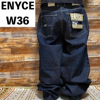 ENYCE - エニーチェバギーデニムジーパンw36ストリートb系ジーンズ刺繍濃紺ネイビー極太