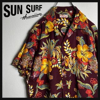 サンサーフ(Sun Surf)の【美品】サンサーフ　開襟　アロハシャツ　半袖シャツ　ハイビスカス　花　L(シャツ)