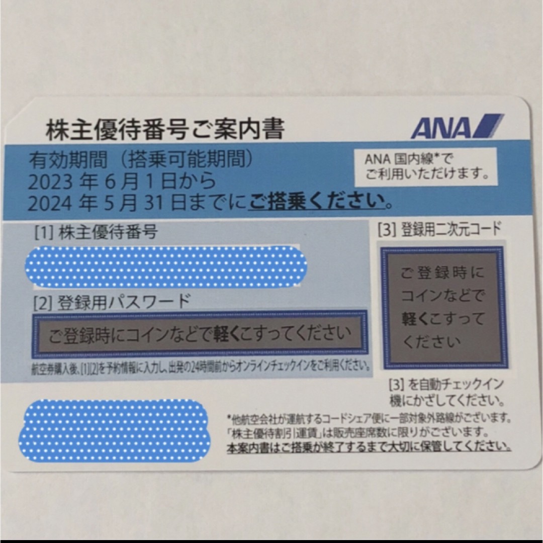 ANA(全日本空輸)(エーエヌエー(ゼンニッポンクウユ))の【送料込】ANA 全日空 株主優待番号ご案内書 1枚 エンタメ/ホビーのエンタメ その他(その他)の商品写真