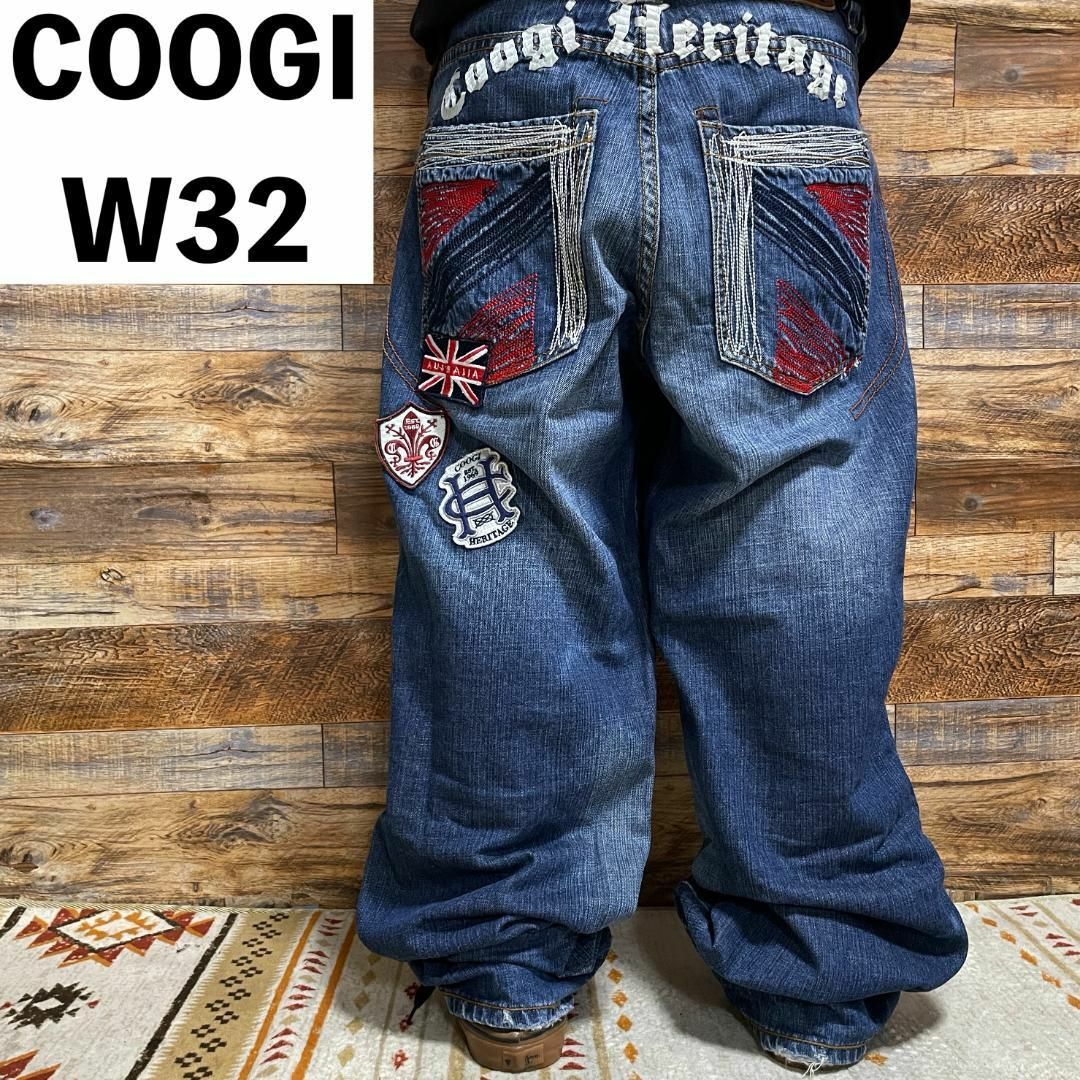 COOGI(クージー)のクージージーンズバギーデニムw32刺繍b系ストリートオーバーサイズ古着y2k青 メンズのパンツ(デニム/ジーンズ)の商品写真