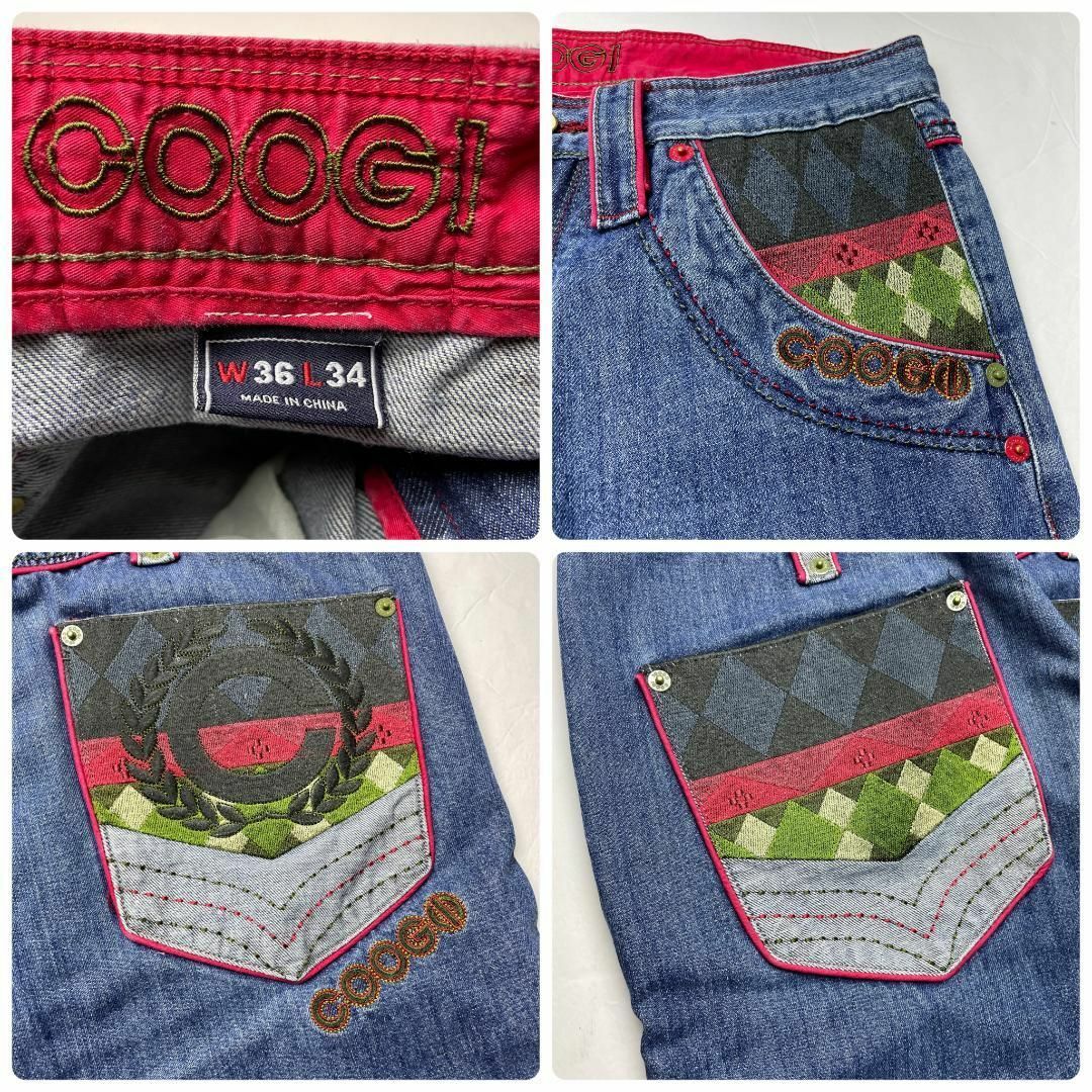 COOGI(クージー)のクージーデニムジーンズw36刺繍b系ストリートオーバーサイズy2kブルー極太古着 メンズのパンツ(デニム/ジーンズ)の商品写真