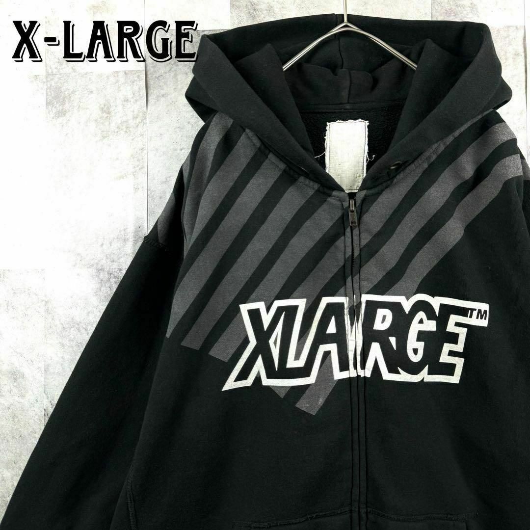 XLARGE(エクストララージ)の美品　エクストララージ ジップアップパーカー ビッグセンターロゴ ブラック XL メンズのトップス(パーカー)の商品写真