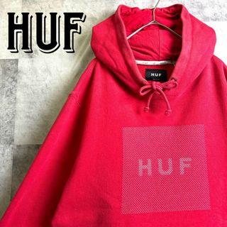 ハフ(HUF)の即完売品 美品 ハフ パーカー センターロゴ シャドーボックスロゴ レッド(パーカー)