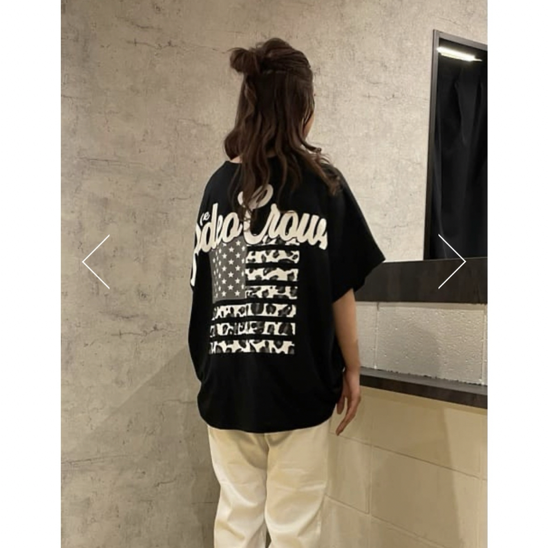 RODEO CROWNS WIDE BOWL(ロデオクラウンズワイドボウル)のロデオ ★パターンUSフラッグTシャツ（ブラック） レディースのトップス(Tシャツ(半袖/袖なし))の商品写真