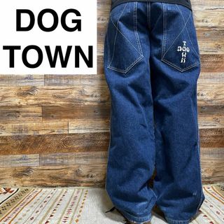 ドッグタウン(DOG TOWN)のドッグタウンバギーデニムw32刺繍b系ストリート極太青ブルーオーバーサイズl古着(デニム/ジーンズ)