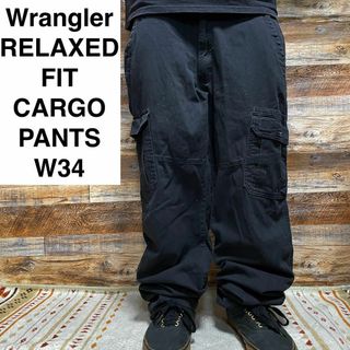 ラングラー(Wrangler)のラングラーカーゴパンツワークパンツw34黒ブラックオーバーサイズ極太古着メンズ(ワークパンツ/カーゴパンツ)