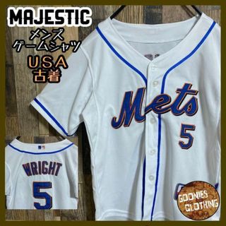 マジェスティック(Majestic)のニューヨーク・メッツ ユニフォーム ベースボールシャツ チームロゴ USA古着(シャツ)