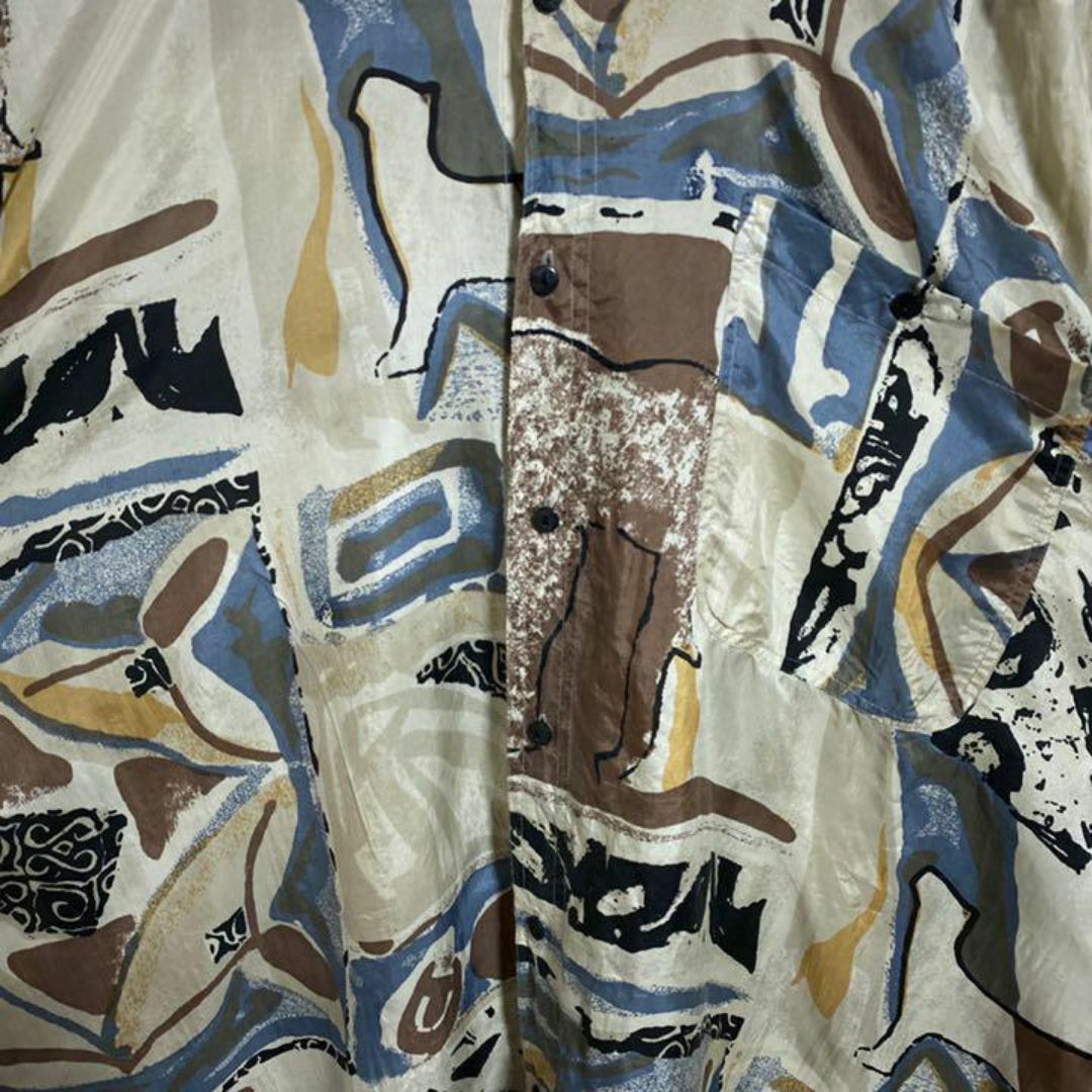 ゾウ アニマル 薄手 ボタン シャツ メンズ XXL USA古着 半袖 ベージュ メンズのトップス(シャツ)の商品写真