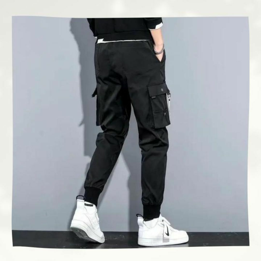 【4XL 黒 ジョガーパンツ】カーゴパンツ  ワークパンツ 伸縮性 ストリート メンズのパンツ(ワークパンツ/カーゴパンツ)の商品写真
