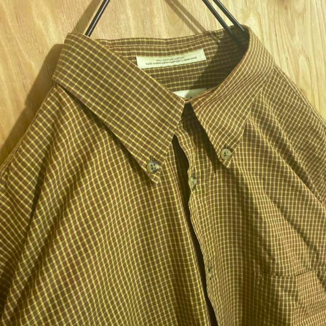 半袖 メンズ チェック ブラウン USA古着 90s ボタンダウン シャツ 茶色 メンズのトップス(シャツ)の商品写真