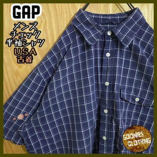 ギャップ(GAP)のオールド ギャップ ネイビー 半袖 メンズ チェック シャツ USA古着 90s(シャツ)