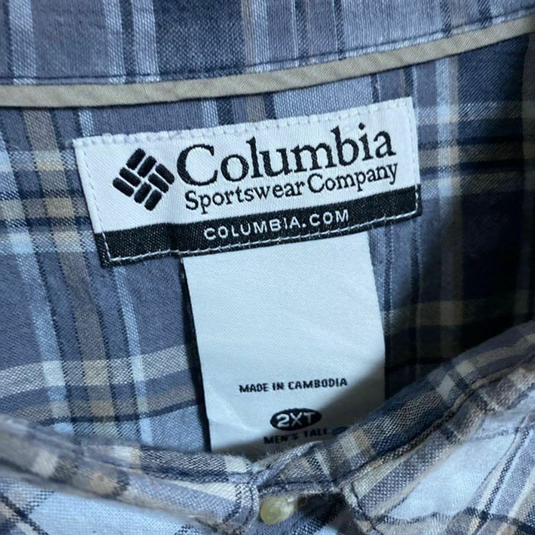 Columbia(コロンビア)のコロンビア ロゴ チェック ボタンダウン ブルー シャツ USA古着 青 半袖 メンズのトップス(シャツ)の商品写真