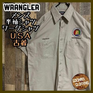 Wrangler - ラングラー ワークシャツ 半袖シャツ ワッペン ロゴ アメカジ M USA古着