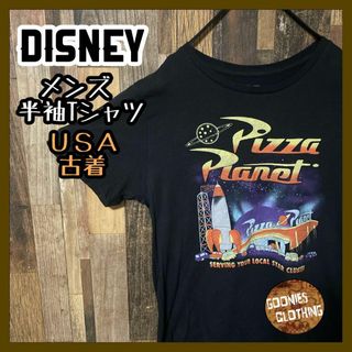 ディズニー(Disney)のブラックメンズ tシャツ ピザ プラネット L ディズニー トイストーリー 半袖(Tシャツ/カットソー(半袖/袖なし))