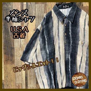 メンズ 半袖 シャツ 総柄 ストライプ XL ビッグシルエット USA古着 90(シャツ)