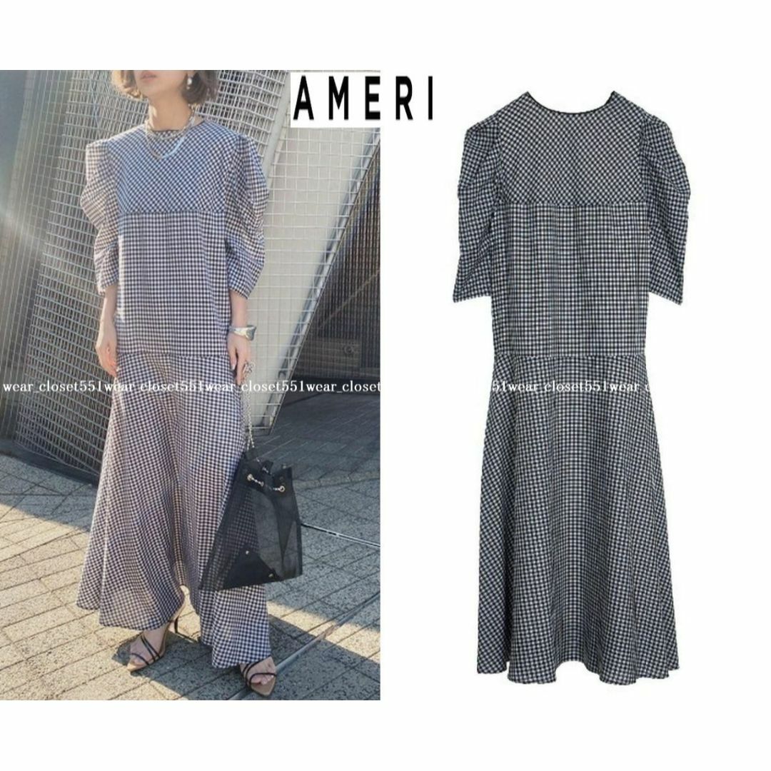 Ameri VINTAGE(アメリヴィンテージ)の2021 美品 AMERIアメリ☆ギンガムチェック 2WAYパプスリーブドレスM レディースのワンピース(ロングワンピース/マキシワンピース)の商品写真