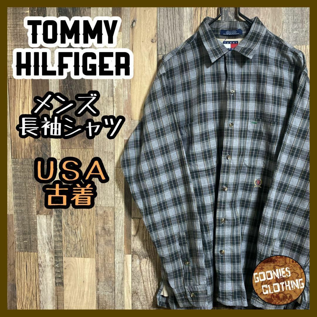 TOMMY HILFIGER(トミーヒルフィガー)のトミーヒルフィガー メンズ 長袖 シャツ チェック ロゴ M USA古着 90s メンズのトップス(シャツ)の商品写真