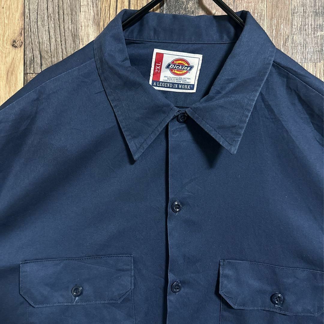 Dickies(ディッキーズ)のディッキーズ ワークシャツ 長袖 ネイビー ロゴ アメカジ 2XL USA古着 メンズのトップス(シャツ)の商品写真