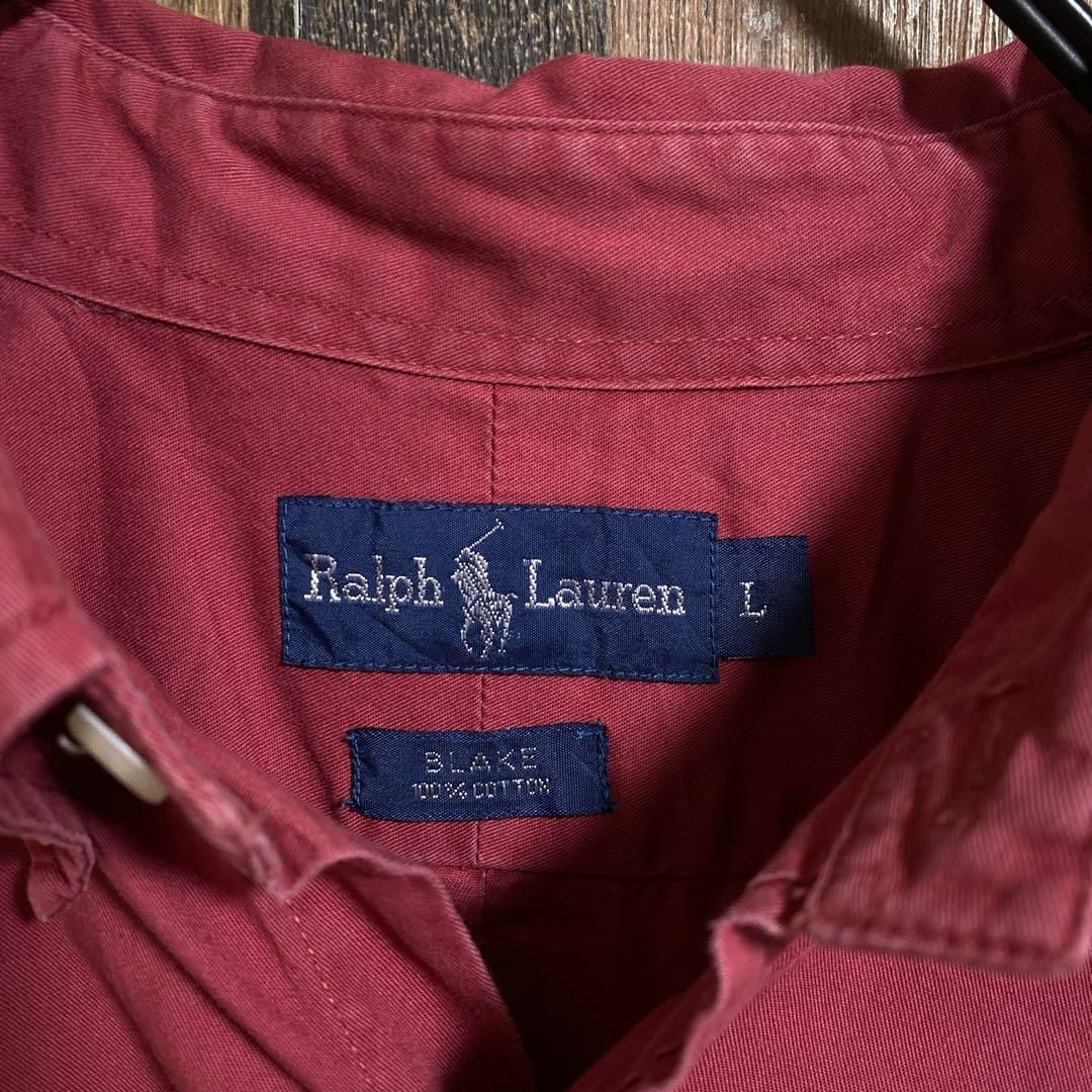 POLO RALPH LAUREN(ポロラルフローレン)のポロラルフローレン メンズ ボタンダウン 長袖シャツ ロゴ L レッド 古着 メンズのトップス(シャツ)の商品写真