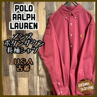 ポロラルフローレン(POLO RALPH LAUREN)のポロラルフローレン メンズ ボタンダウン 長袖シャツ ロゴ L レッド 古着(シャツ)