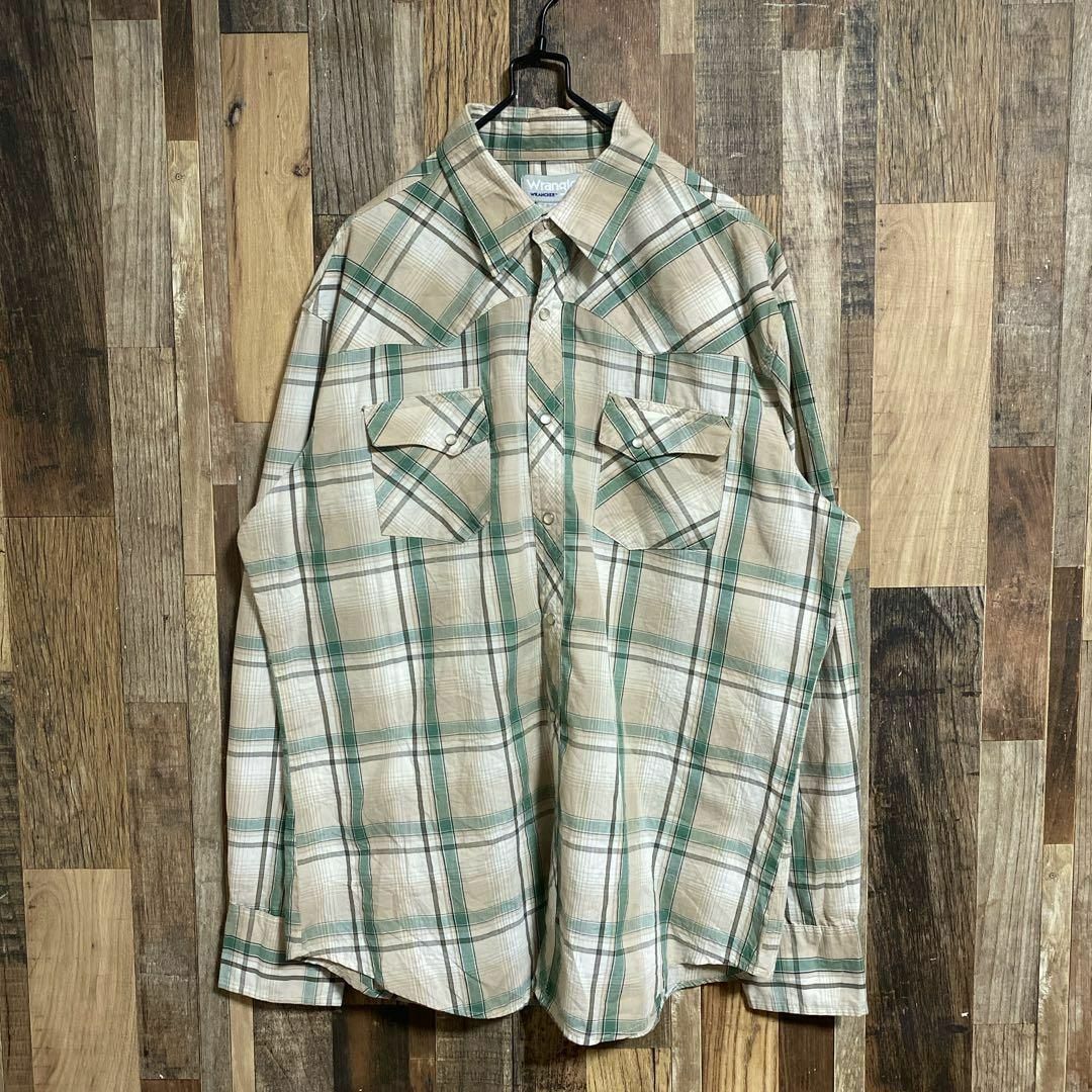 Wrangler(ラングラー)のラングラー メンズ 長袖 シャツ チェック 茶色系 ポケットUSA古着 90s メンズのトップス(シャツ)の商品写真