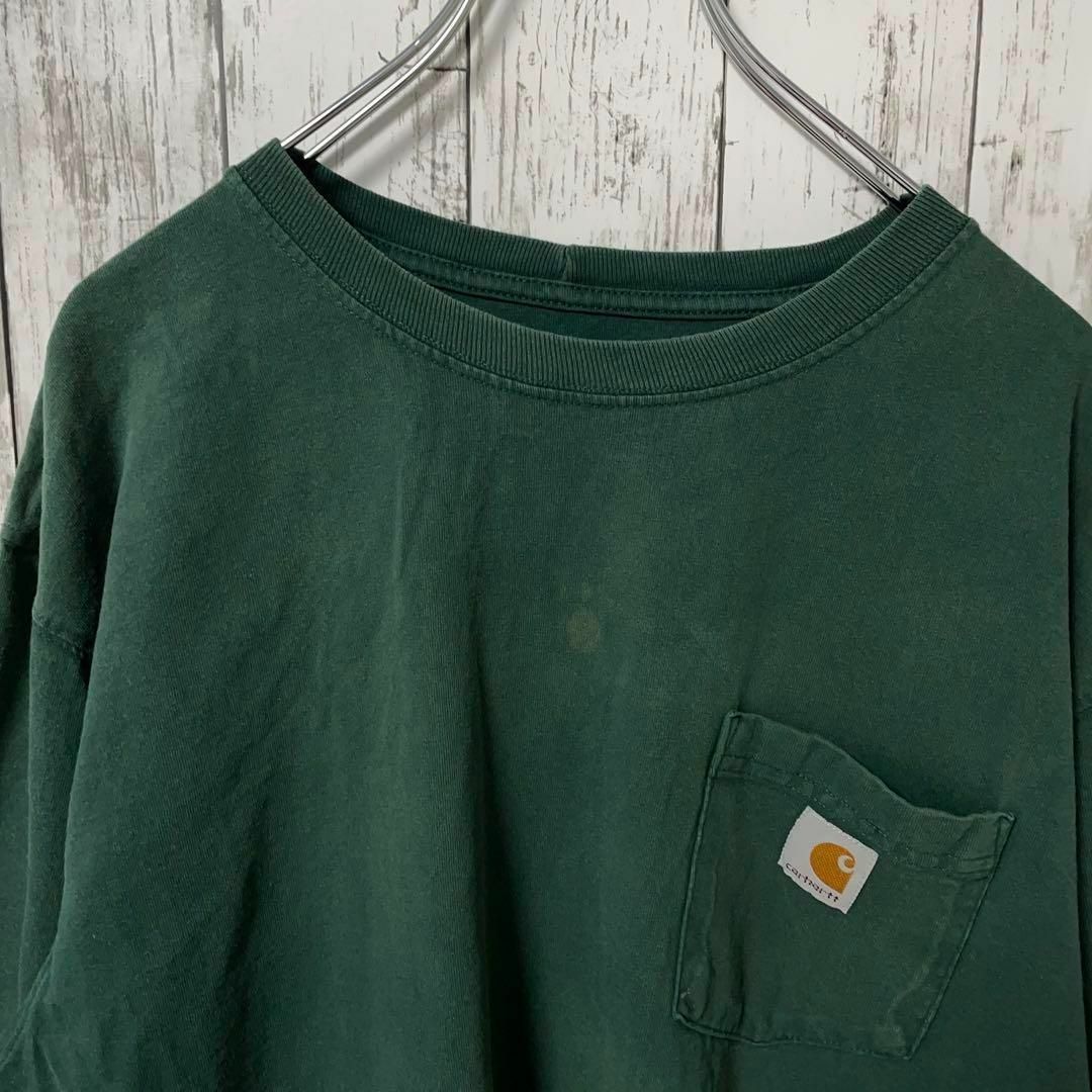 carhartt(カーハート)のカーハート アメリカ古着 ビッグサイズ ワンポイントロゴＴシャツ半袖 グリーン メンズのトップス(Tシャツ/カットソー(半袖/袖なし))の商品写真