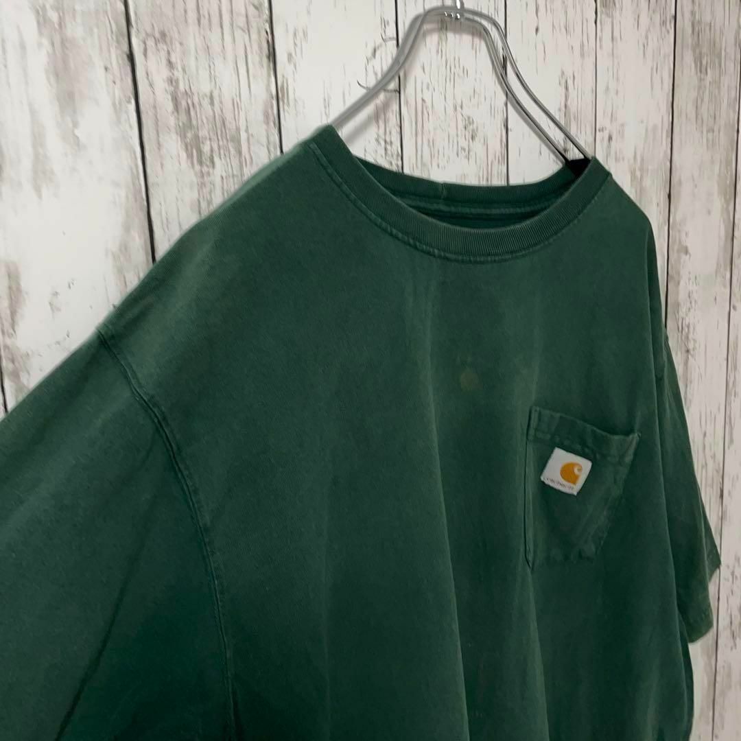 carhartt(カーハート)のカーハート アメリカ古着 ビッグサイズ ワンポイントロゴＴシャツ半袖 グリーン メンズのトップス(Tシャツ/カットソー(半袖/袖なし))の商品写真
