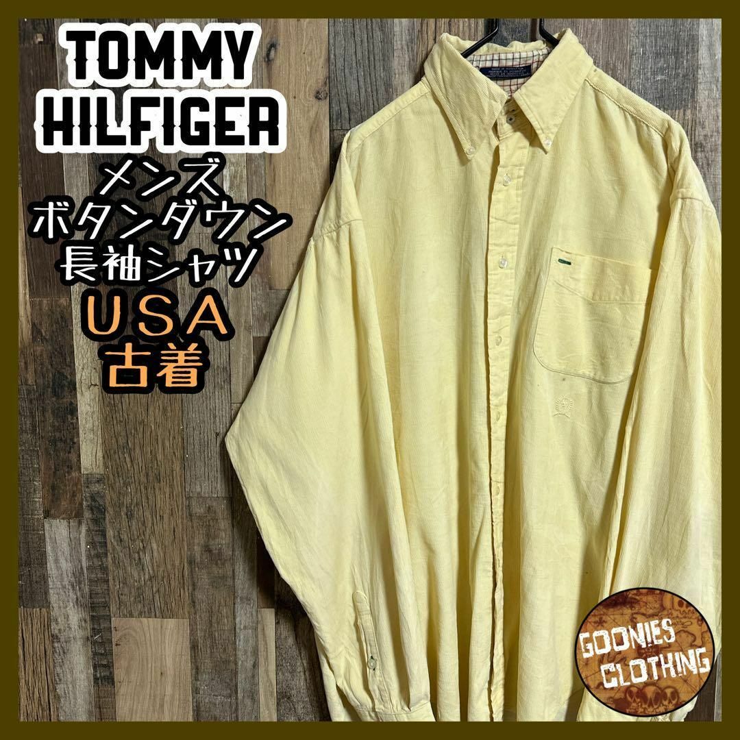 TOMMY HILFIGER(トミーヒルフィガー)のトミーヒルフィガー ボタンダウン 長袖シャツ ロゴ イエロー L USA古着 メンズのトップス(シャツ)の商品写真