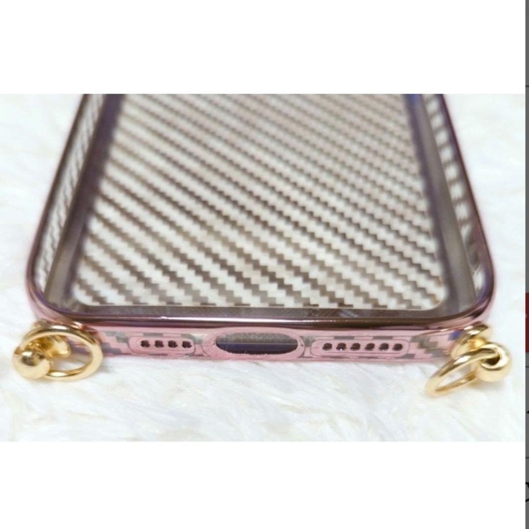 ❤️iPhone13 ProMax 黒ショルダー紐付ピンク斜めストライプケース スマホ/家電/カメラのスマホアクセサリー(iPhoneケース)の商品写真