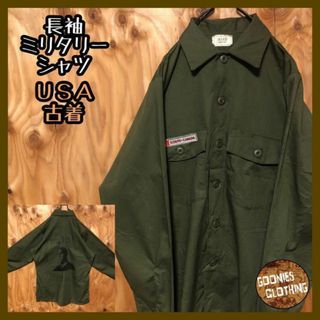 モスグリーン ミリタリー シャツ USA古着 90s カナダ ワッペン 長袖(シャツ)