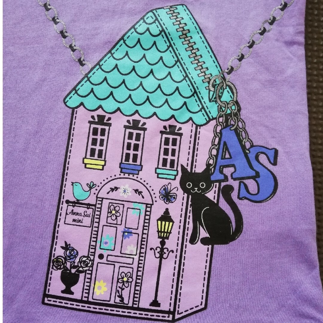 ANNA SUI mini(アナスイミニ)の【新品未使用】アナスイミニ 猫 ポシェット 襟レース 紫 Tシャツ 110サイズ キッズ/ベビー/マタニティのキッズ服女の子用(90cm~)(Tシャツ/カットソー)の商品写真