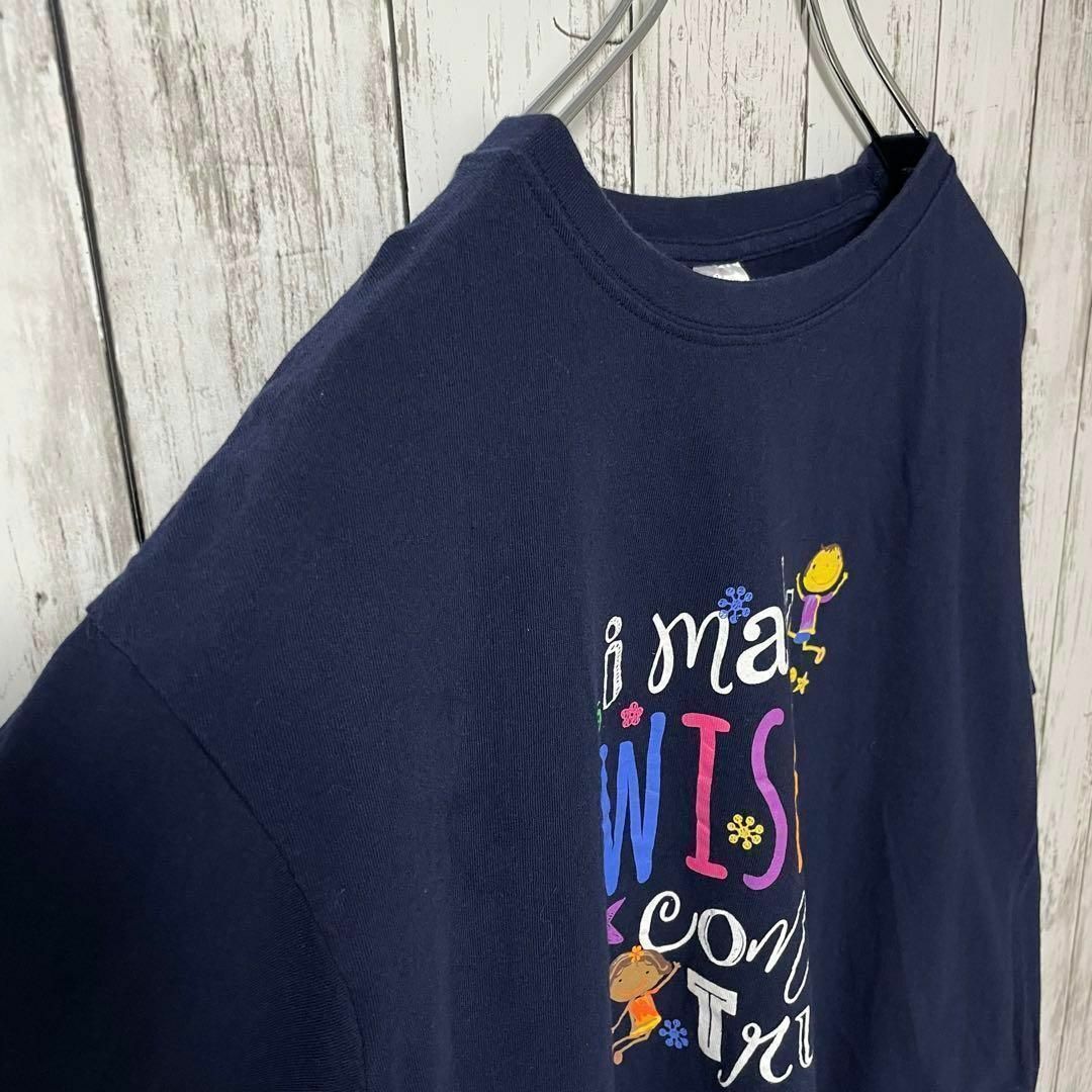 アメリカ古着 ビッグプリントMAKE WISHES Tシャツ 紺 メンズ メンズのトップス(Tシャツ/カットソー(半袖/袖なし))の商品写真