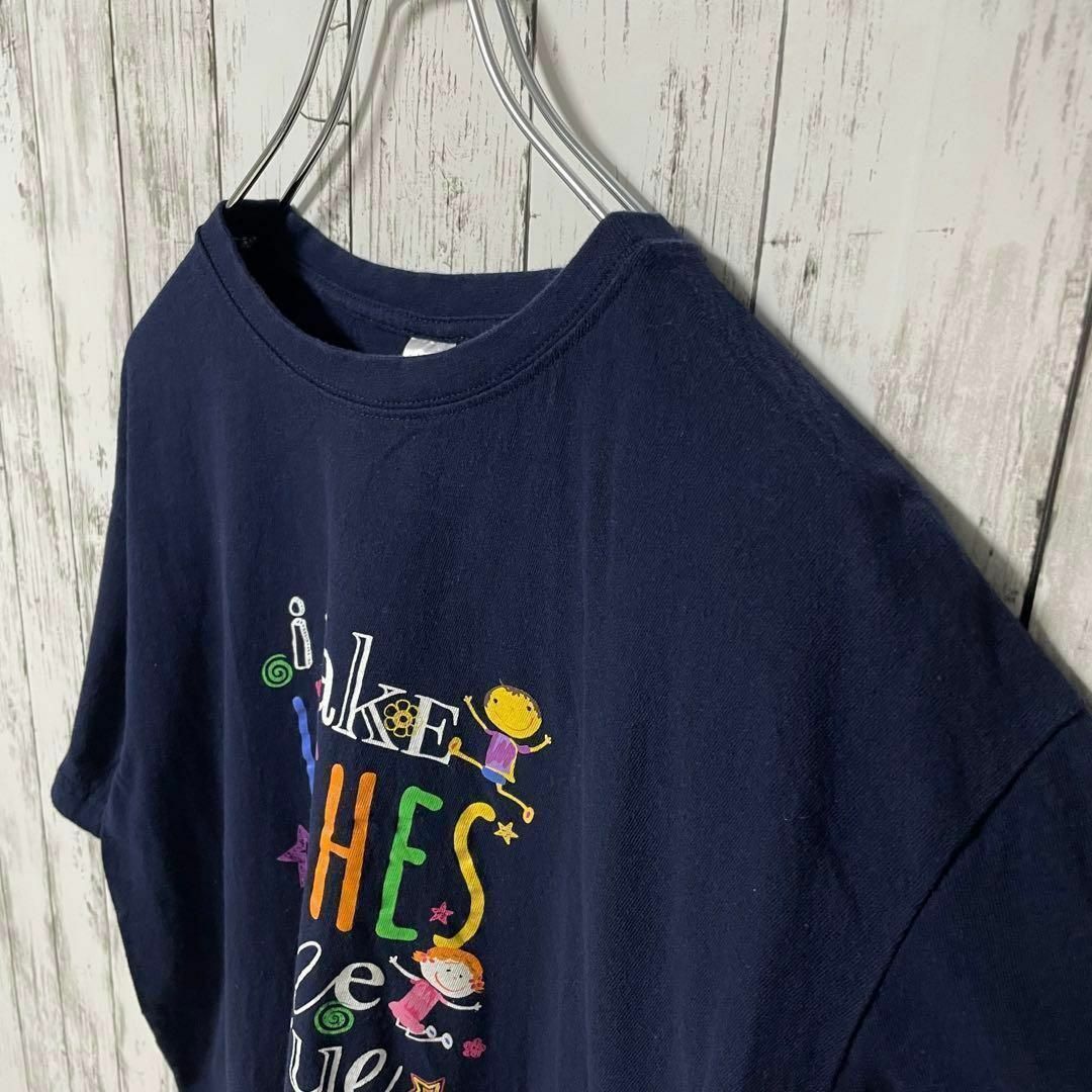 アメリカ古着 ビッグプリントMAKE WISHES Tシャツ 紺 メンズ メンズのトップス(Tシャツ/カットソー(半袖/袖なし))の商品写真