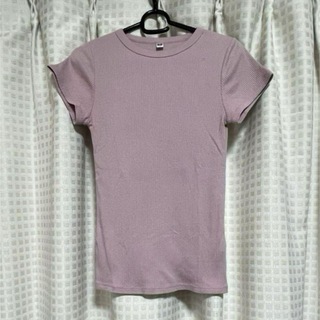 ユニクロ(UNIQLO)のUNIQLO   ユニクロ　クルーネックリブTシャツ　ピンク　半袖　Tシャツ(Tシャツ(半袖/袖なし))