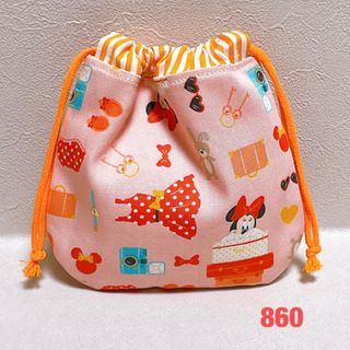 ミニーちゃん柄オレンジ☆ハンドメイド☆巾着袋(ポーチ)